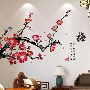 Adesivos de parede criativo flor de ameixa adesivo flor casa sala de estar decoração grande mural 3d arte estilo chinês papel de parede decoração