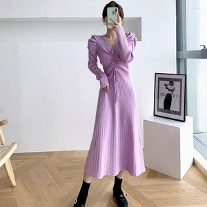 Casual Dresses European Autumn And Winter Retro Slim Slimming Outer Wear Drawstring Mid-length Knitted Women Fashion 2023