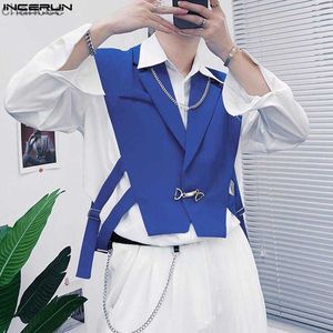 Men Vests Solid Button Sleeveless Lapel Hollow Out Crop Waistcoats 2023 Streetwear Fashion Male Irregular Vests S-5XL HKD230828