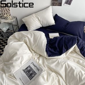 Bedding sets Solstice Home Textile Solid Color White Navy Blue Duvet Cover Pillow Cases Bed Sheet Girls Teenage Bed Linens Bedding Sets Queen 230827