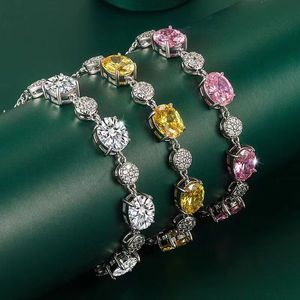 Designer Colorful Mosan Diamond Women's Bracelet High Quality Yellow Pink Full Diamond Egg Shape Bracelet Jewelry Light Luxury Gift Wholesale
