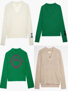 23ss Zadig Voltaire Pullover Maglioni lavorati a maglia Maglione di design da donna Moda Nuovo davanti Corto dietro Lungo scollo a V Fatto a mano Appeso Lettera Maglione di lana Maglieria