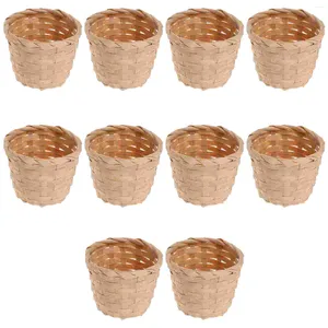 Conjuntos de louça de bambu mini flor cesta suporte de frutas decoração interior artificial armazenamento doméstico mão-tecido artesanal