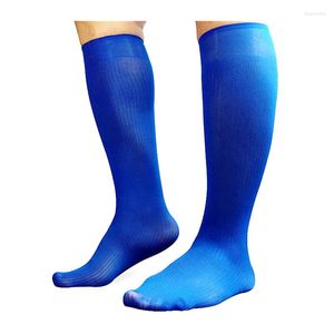 Meias masculinas joelho alto azul mens nylon vestido formal terno gay masculino sexy meia mangueira para homem marca de qualidade