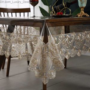 Pvc impermeável vidro macio transparente panos de mesa retangular plástico redondo mesa de chá rendas poeira capa de mesa de casamento decoração q230828