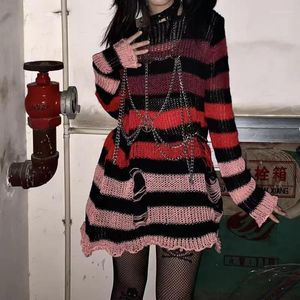 Kobiety swetry Y2K Women Gothic Sweater Kolorowy blok kolorowy gradient dziur