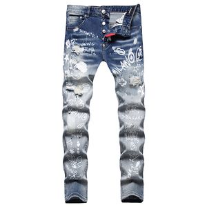 Herr jeans d2 män märke rippar stretch lila jeans mens mode smal fit tvättade motocykel denim byxor panelerade hiphopbyxor plxo