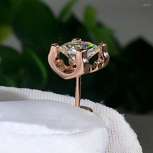 Stud Earrings 18K Rose Gold 2 Carat Women Wedding Anniversary Engagement Party Round Moissanite Diamond Elegant Trendy Romantic