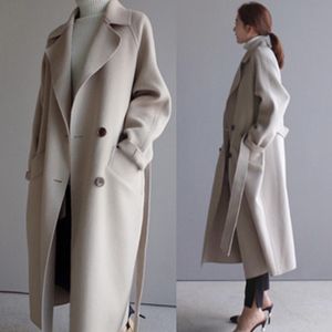 Womens Wool Blends Women Winter Coats Autumn and Femmes Solid Color Lapel Loose Long Doublesided Coat Female jas 230828