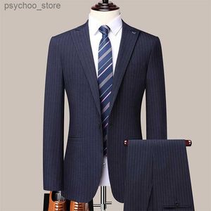 高品質（ブレザー +ズボン）男性ブリティッシュスタイルシンプルなカジュアルビジネスファッションエレガントな結婚式ベストマン紳士スーツ2ピースQ230828