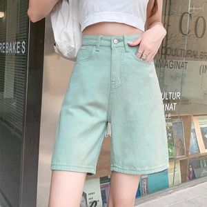 Women's Jeans Summer Five-point High Waist 2023 Fashion Candy Color Micro-stretch Thin Denim Shorts Loose Wide Leg Mid Pants XS
