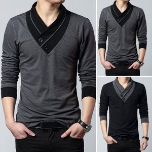 Mens Sweaters V Neck Buttons Decor Men Pullover Top Slim Fit Long SleevesMen Tshirt Autumn Business Bottoming Clothing 230828