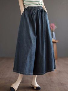 Kadınlar için kadın kot moda 2023 yaz gündelik kırpılmış geniş bacaklı pantolon mavi gevşek culottes Kore tarzı sokak kıyafetleri