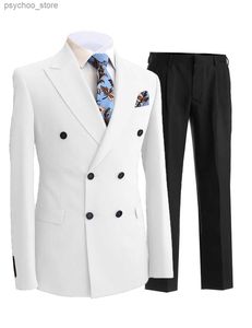 2 Pieces Gentleman Double Breasted Peak Lapel Blazer Mens Suit with Pants Formal White Beige Jacket For Wedding Groom Tuxedos Q230828
