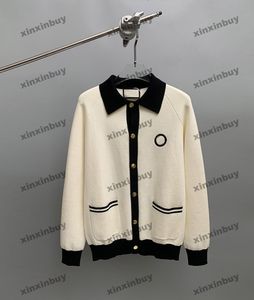 Xinxinbuy Men女性デザイナースウェットシャツパリの文字刺繍カーディガングリーングレーブルー白い白いS-2xl