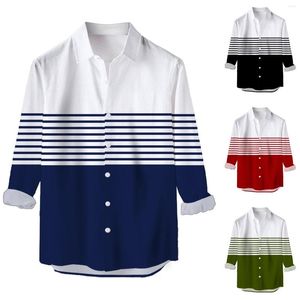 Men's T Shirts Floral Shirt Mens Long Sleeved Stripe Self Cultivation Top Blouse Trendy