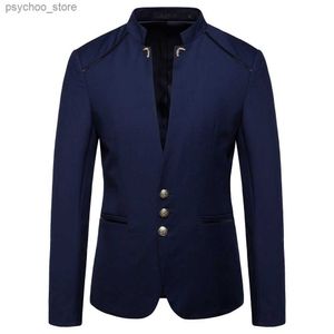 Sinicismo roupas de marca primavera homens moda tendência pequeno terno / masculino fino ajuste negócio túnica chinesa terno / homem blazers jaquetas S-4XL Q230828