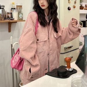 Damenjacken EBAIHUI Solide rosa Cord-Cardigans Übergroßer quadratischer Kragen Stilvolle Taschen Lässige Oberbekleidung Tops für Damen