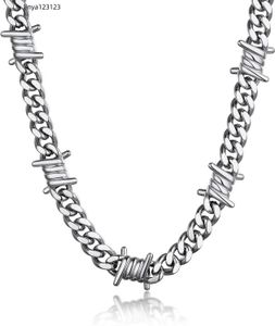 Bandmax Barbed Wire Cuban Necklace for Women Men Stainless Steel/Black Gothic Thorns Skull Choker Necklace Bracelet Punk Jewelry -Gift Packed