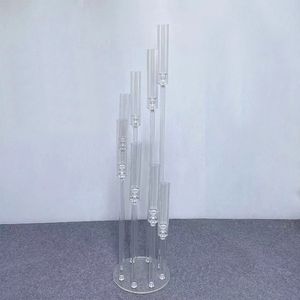 Candelabros de cristal acrílico com 8 braços, peças centrais de casamento, decoração em pé, luz de chá, castiçal de chão, suportes para velas de pilar