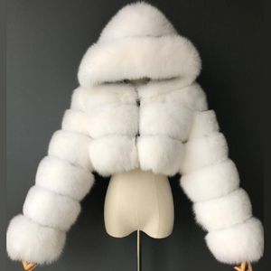 Womens Fur Faux Biyaby Winter High Quality Coat Women Thicken Warm Cropped Furry Hooded Jacket Female Fashion Fake Outerwear 230828