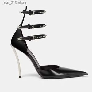 Dress Shoes Summer High-end New Metal Stiletto Sandals Fashion Pointy Catwalk Fashion Single Shoes Sexy Nightclub Party Wedding High Heels T230828