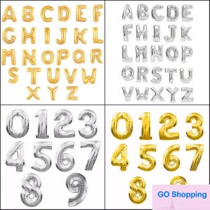 Großhandel 16 Zoll Aluminiumballons Gold Silber Farbe Alphabet Buchstaben A-Z und Arabisch Nummer 0-9 Folienballon Weihnachten Geburtstag Party Dekoration