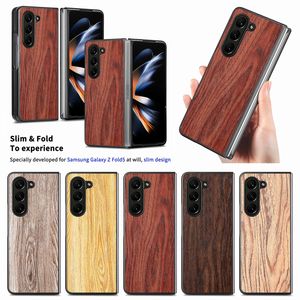 ZFold5 Capas de couro PU de madeira para Samsung Galaxy Z Fold 5 4 3 Fold5 Fold4 Fold3 Zfold4 Zfold3 Dobrável Moda Grão de madeira Rígido PC Plástico Bolsa de capa para celular