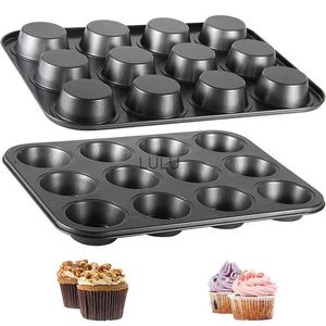 LMETJMA Bandeja para Muffin Cupcake Assadeira 12-Cup Antiaderente Cupcake Pan Latas de Muffin de Aço Carbono Liberação Cupcake Assadeira JT161 HKD230828