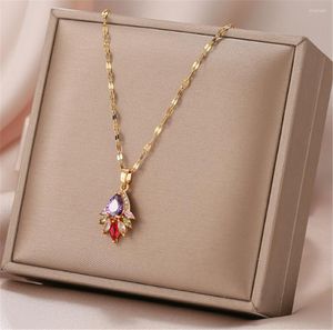 Anhänger Halsketten 316L Edelstahl Retro Chinesischen Stil Zirkon Pfau Titan Modeschmuck Mikro-eingelegte Farbe Kristall Halskette
