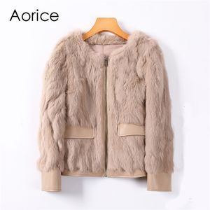 Womens Fur Faux Aorice Real Rabbit Coat Jacket Ins Winter Lady Female Rex Coats Parka Jackor Z20029 230828