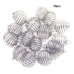 Kolye Kolyeleri 50 PCS 25x30mm Kaplamalı Spiral Boncuk Kafesi Takım Sergililer, Oyuk Fener Topu Asılı Kadınlar ve Erkekler İçin Bahar