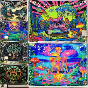 Handses Psychedelic mantar goblen trippy kafatası boho sanat gotik iskelet duvar asılı dekorasyon tapiz bohem oda dekor estetik 230828