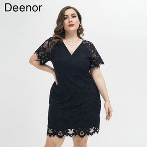 Jeans Deenor Plus Size Black Lace Dress for Women 2021 Summer Vneck Wrap Hip Skirt Elegant Dresses Casual Female Clothing