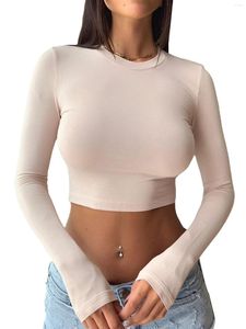 Y2K Women's Round Neck Skim-Inspired Crop Top - Slim Fit Long Sleeve Summer Blouse for Streetwear and Baby crop tee