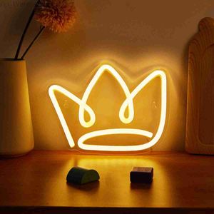 Chi-Buy LED Neon Crown USB Neon Znaki Nocne Światło 3D Wall Art Game Room Sypialnia Sypialnia Dekorat Lamp HKD230825