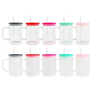 USA Warehouse Wholesale Balk 17oz Blank Sublimation binyl crystal clear and Frosted High borosilicate Glass Coffee Mugs with Plastic PP LidとStrawに適し