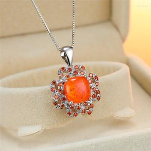 Pendant Necklaces Luxury Big Flower Love Infinity For Women Silver Color White Orange Fire Opal Necklace Wedding Bridal Jewelry