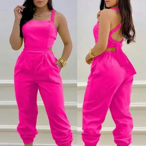 Kvinnors jumpsuits Rompers Spring/Summer Fashion Strap Print Jumpsuit Feminino Open Back Lace Up Jumpsuit Mono Elegante Mujer Woman Rompers Bodysuit 230828