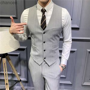 Moda masculina conjunto de duas peças (colete + calças) tamanho grande colete e calças cinza preto azul marinho vestido de festa de casamento terno 5xl hkd230828