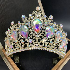 Wedding Hair Jewelry High Quality Women Girl TearDrop Crystal AB Big Tiaras Crowns Diadema Bride Noiva Bridal Party Accessories Headpieces 230828