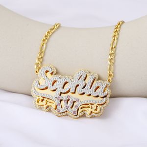 Pendant Necklaces Dascusto Personalized Nameplate Name Necklace Custom 3D 18KGold Plated Double Diamond Choker Two Tone Chain For Women 230828