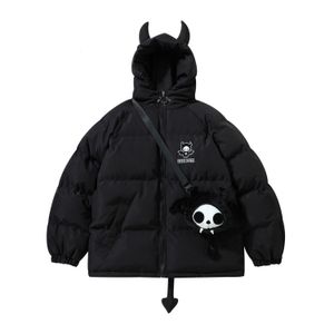 Homens Down Parkas Hip Hop Parkas Homens Streetwear Devil Horns Wing Tail Designer Com Capuz Jaquetas Acolchoadas Grosso Quente Puffer Bubble Coats com Boneca 230828