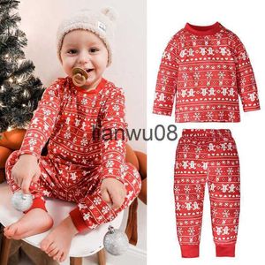 Kläderuppsättningar LZH 2022 Julkläder Nya babyflickkläder Långärmar Topp och byxor Xmas Print Suits Kids Two Pieces Boy Set 05 Years X0828