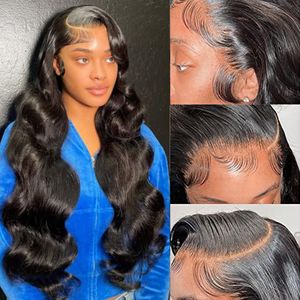 Kroppsvåg före plockad 180% densitet 13x4 HD spets främre mänskliga hår peruker för svarta kvinnor lyslösa peruk