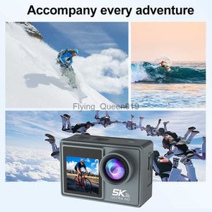 5K 30FPS 액션 카메라 이중 IPS 화면 방수 자전거 다이빙 캠 HD 170도 광각 원격 제어 루프 비디오 SD 128GB HKD230828