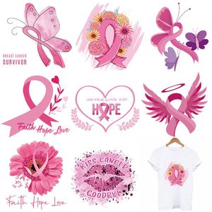 Notions Breast Cancer Awareness Iron on Patches Large Heat Transfer Vinyl Stickers Washable Transfers Decals Appliques for Clothing T-Shirts Pillow