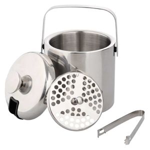 Balde de gelo de parede dupla 1.3L 3.2L Recipiente de cubo de gelo de aço inoxidável com tampa de clipe de pinça de gelo para armazenamento e refrigerador de barra HKD230828