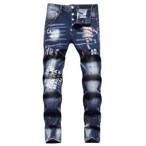 Mens Jeans Brand для мужчин Slim Fit, разорванной цифровой растягиваемой растягиваемые джинсовые брюки DS2 Streetwear Hip Hop Biker Италия 230828
