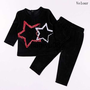 Set di abbigliamento 2 pezzi vestiti per bambini maniche lunghe top e pantaloni set set casual per bambini con design a stella vestiti per bambini vestiti di moda in velluto nero x0828